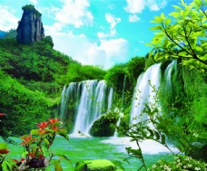 清新唯美自然风景风景画自然风光瀑布