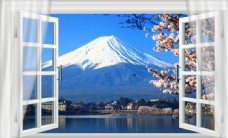 墙饰雪山樱花富士山背景墙壁画装饰画