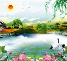 唯美锦绣山河风景画自然风光背景墙