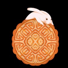 中秋月饼中秋节趴在月饼上的兔子