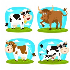 畜牧养殖奶牛卡通矢量图