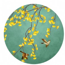 银杏花鸟中式圆形装饰画