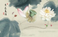水墨中国风工笔花鸟背景墙装饰画