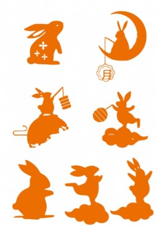 八月十五中秋节月亮兔子剪影
