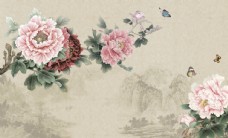 水墨中国风工笔花鸟背景墙装饰画