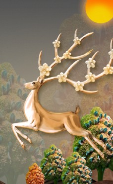 几何浮雕麋鹿装饰画