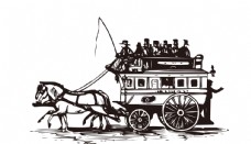 马车复古插画卡通立体背景素材