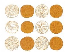 中秋节手绘月饼线稿素描