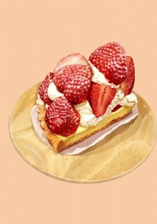 西式甜点草莓蛋糕下午茶手绘插画图片