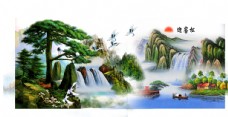 中国风中堂画迎客松图片