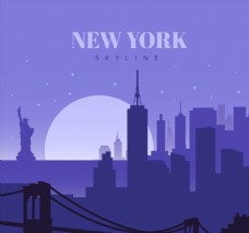纽约风景纽约日落风景剪影图片
