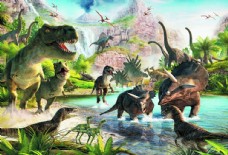沙发背景墙侏罗纪恐龙时代装饰图图片