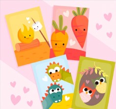 篝火卡通动植物情侣卡片图片