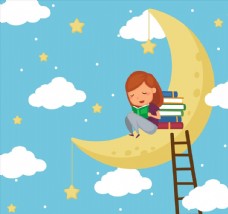 
                    月亮上读书的女孩图片
