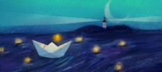 
                    小船海洋插画卡通背景素材图片
