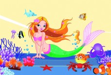 卡通海底世界美人鱼图片