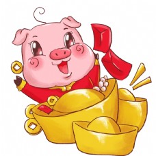 猪矢量素材卡通猪大元宝图片
