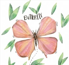 粉色蝴蝶和树叶图片