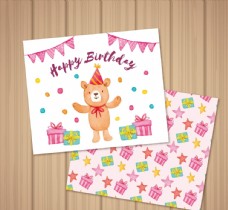 贺卡卡片彩绘熊生日贺卡图片