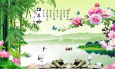 水墨中国风牡丹吟背景墙图片