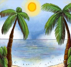 大海和棕榈树风景图片