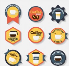 咖啡杯咖啡徽章矢量图片