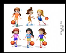 可爱小女孩女孩篮球卡通AI矢量图图片