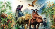 复古恐龙背景墙图片
