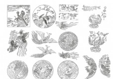 古代图案中国古代传统凤凰手绘矢量图案图片