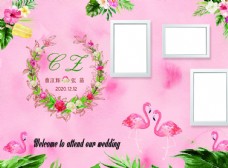 结婚背景设计火烈鸟粉色主题结婚背景图片