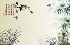 飞鸟花鸟画梅兰竹菊背景墙图片