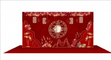 中式红色婚庆中式婚礼婚礼背景婚礼展板图片