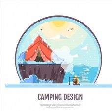 篝火海边礁石上的露营帐篷图片