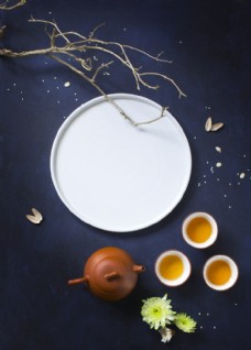 
                    圆盘茶具国风背景海报素材图片
