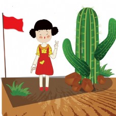 
                    国庆沙漠中旅游的卡通小女孩图片
