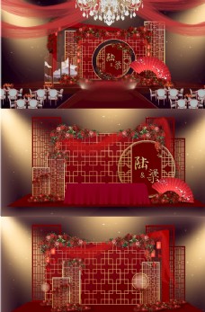 婚庆红色喜庆中国风新中式婚礼效果图图片