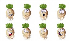 绿色蔬菜表情笑脸萝卜绿色食品UI平面图图片