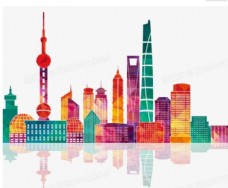 
                    炫彩上海城市建筑剪影图片
