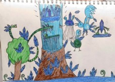 儿童世界儿童画简笔画蓝色画钻石世界树图片